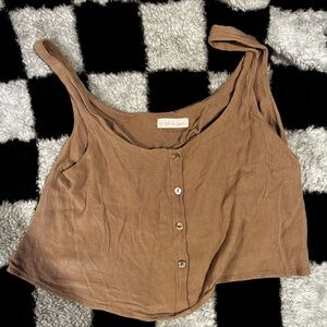 Ooh La Lou Tan Button-Up Crop Top
